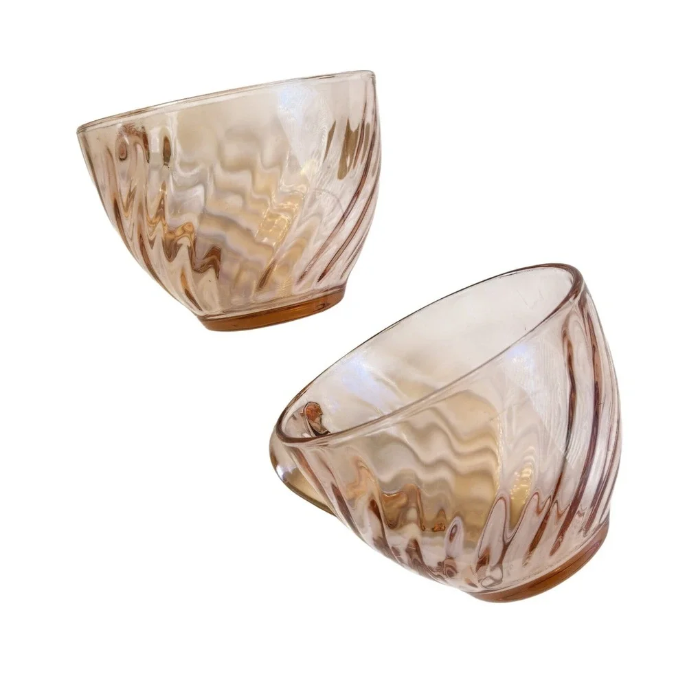 Vintage Arcoroc France Pink Swirl Glass‎ Teacups Set of 2 Heat Resistant